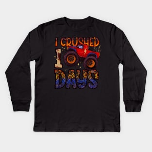 I Crushed 100 Days Of School Monster Truck 100 Days of School Kids Long Sleeve T-Shirt